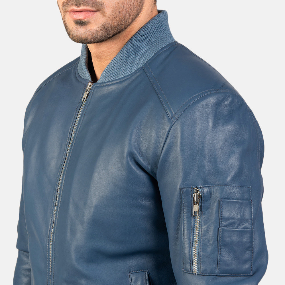 Falcon MA-1 Modern Aviator Blue Leather Jacket