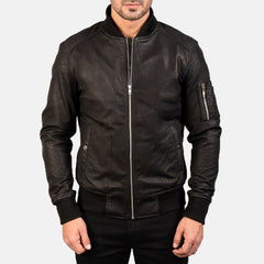 Bomia Ma-1 Distressed Black Leather Bomber