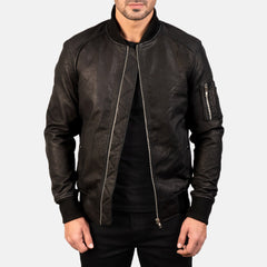 Bomia Ma-1 Distressed Black Leather Bomber