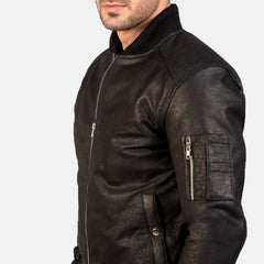 Bomia Ma-1 Distressed Black Leather Bomber