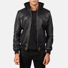 Bouncer Biz Bomber Jacket In Black Leather