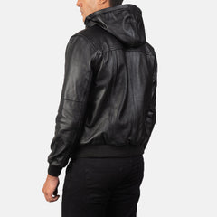 Bouncer Biz Bomber Jacket In Black Leather