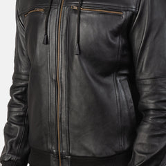 Bouncer Biz Bomber Jacket In Black Leather