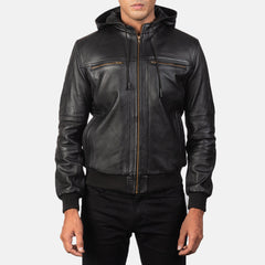 Bouncer Biz Bomber Jacket In Black Leather