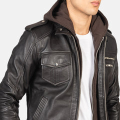 Bravado Brown Leather Hooded Bomber