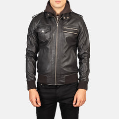 Bravado Brown Leather Hooded Bomber
