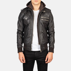 Bravado Brown Leather Hooded Bomber
