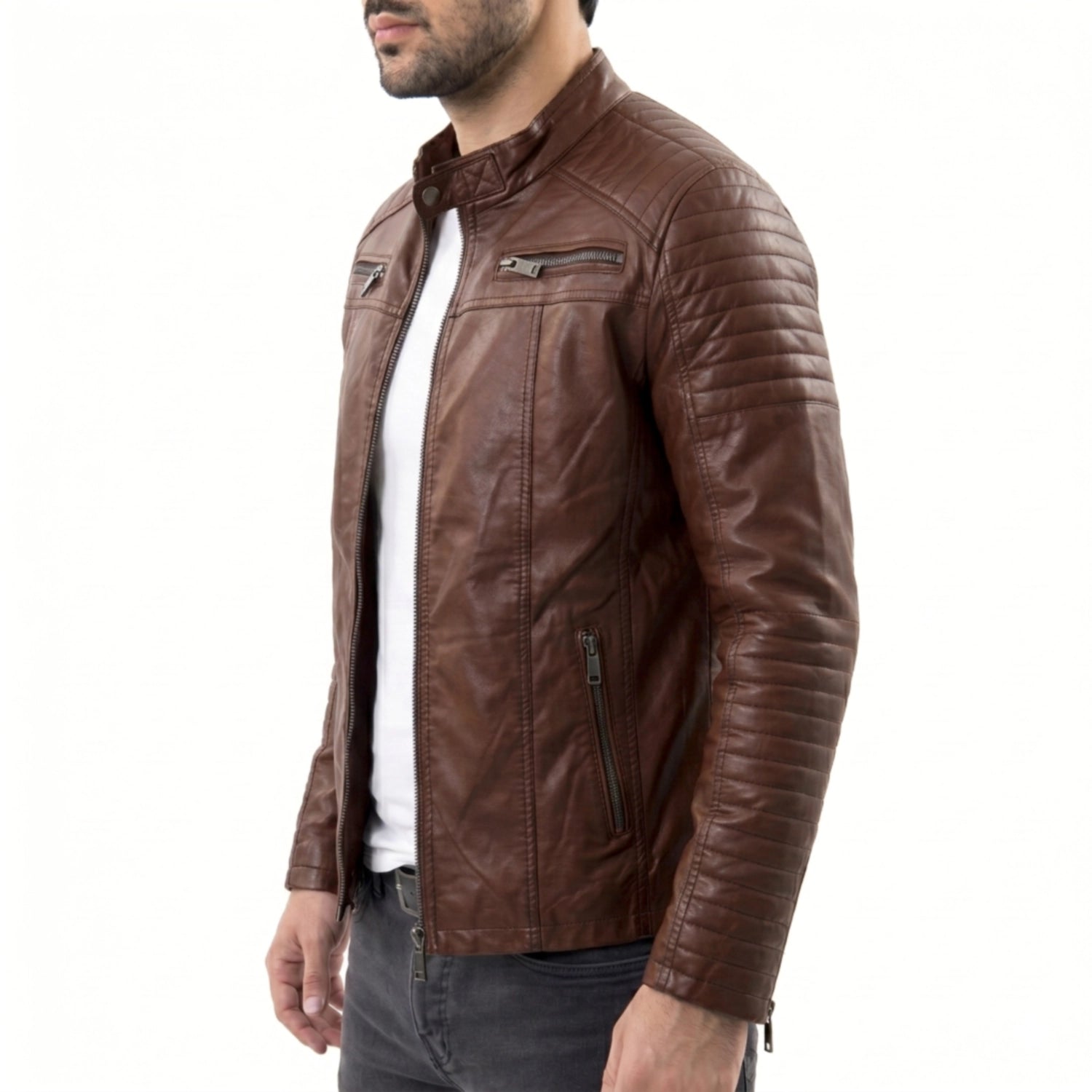 Men's Brown Leather Motorcycle Jacket