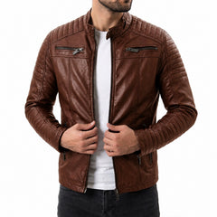 Men's Brown Leather Motorcycle Jacket Drake