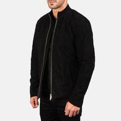 Charcoal Biker Jacket In Black Suede