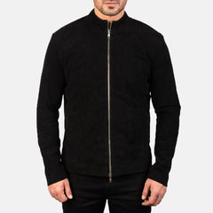 Charcoal Biker Jacket In Black Suede