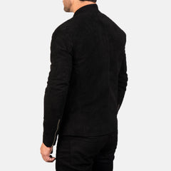 Charcoal Biker Jacket In Black Suede