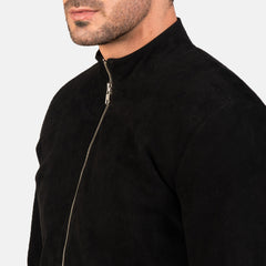 Charcoal Biker Jacket In Black Suede