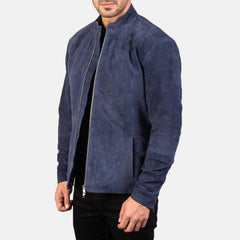 Charcoal Navy Blue Suede Biker