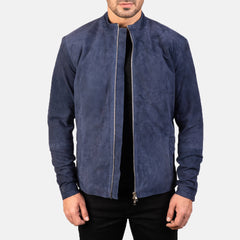 Charcoal Navy Blue Suede Biker