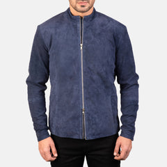 Charcoal Navy Blue Suede Biker