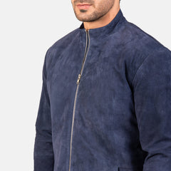 Charcoal Navy Blue Suede Biker