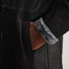 Charles Distressed Black Double-Breasted Shearling Coat