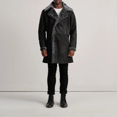 Charles Distressed Black Double-Breasted Shearling Coat