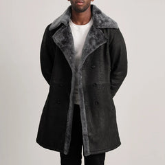 Charles Distressed Black Double-Breasted Shearling Coat