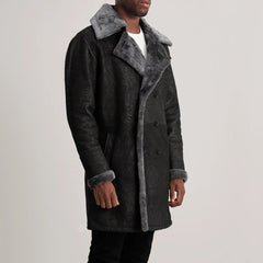 Charles Distressed Black Double-Breasted Shearling Coat