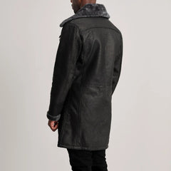Charles Distressed Black Double-Breasted Shearling Coat