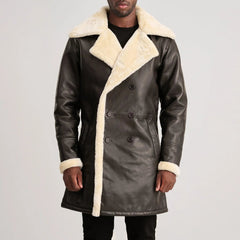 Charles Double-Breasted Brown Leather Shearling Coat