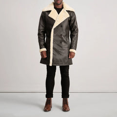 Charles Double-Breasted Brown Leather Shearling Coat