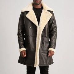 Charles Double-Breasted Brown Leather Shearling Coat