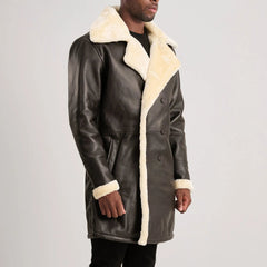 Charles Double-Breasted Brown Leather Shearling Coat