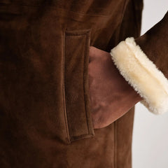Charles Double-Breasted Brown Suede Shearling Coat