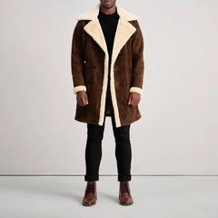 Charles Double-Breasted Brown Suede Shearling Coat