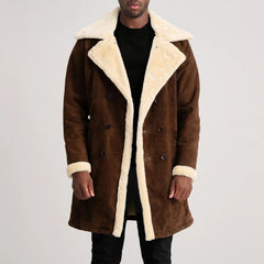 Charles Double-Breasted Brown Suede Shearling Coat