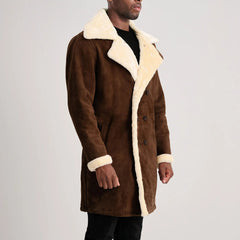 Charles Double-Breasted Brown Suede Shearling Coat