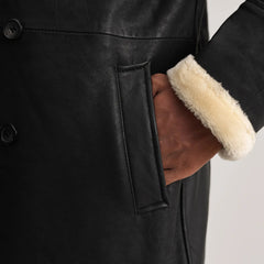 Charles Tumbled Black Double-Breasted Shearling Coat