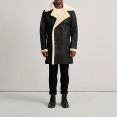 Charles Tumbled Black Double-Breasted Shearling Coat
