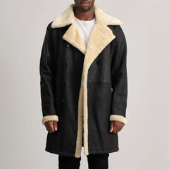 Charles Tumbled Black Double-Breasted Shearling Coat