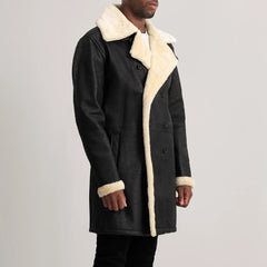 Charles Tumbled Black Double-Breasted Shearling Coat