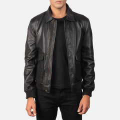 Coffmen A2 Leather Bomber Jacket In Black