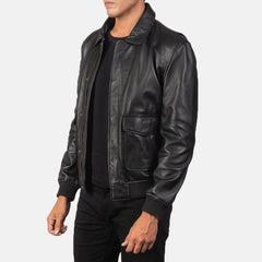 Coffmen A2 Leather Bomber Jacket In Black