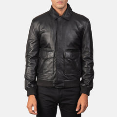 Coffmen A2 Leather Bomber Jacket In Black