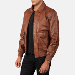 Coffmen A2 Leather Bomber Jacket In Brown