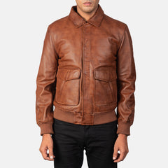 Coffmen A2 Leather Bomber Jacket In Brown