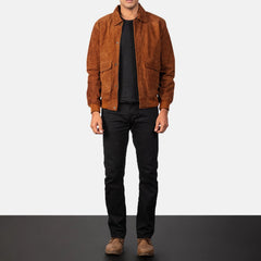 Coffmen A2 Bomber Jacket In Brown Suede