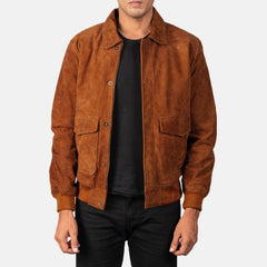 Coffmen A2 Bomber Jacket In Brown Suede