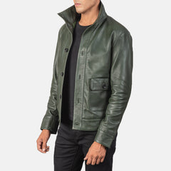 Columbus Leather Bomber Jacket In Green