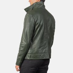 Columbus Leather Bomber Jacket In Green