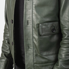 Columbus Leather Bomber Jacket In Green