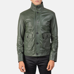 Columbus Leather Bomber Jacket In Green