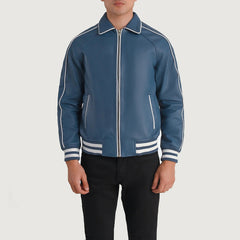 Cooper Leather Varsity Jacket In Blue
